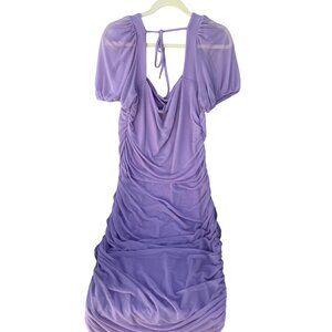 💜 Shein Bae Curve Lilac Ruched Puff Sleeve‎ Dress – 2XL Bodycon, Fairycore,